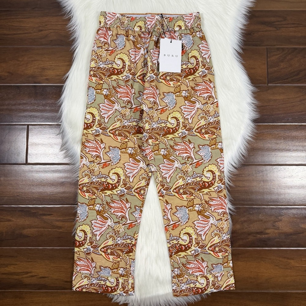 Buru Women's Size XS Paisley Everyday Cotton Pull‎ On Drawstring Ankle Pants